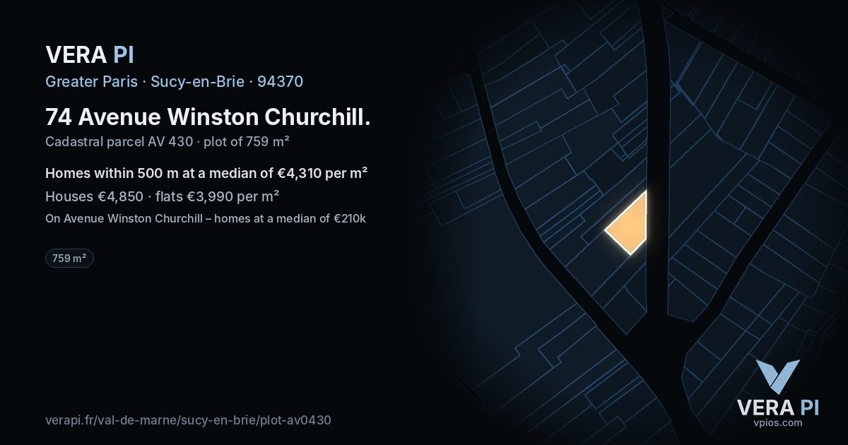 74 Avenue Winston Churchill, Sucy-en-Brie at night – the plot lit, the parcels around coloured by the prices near them