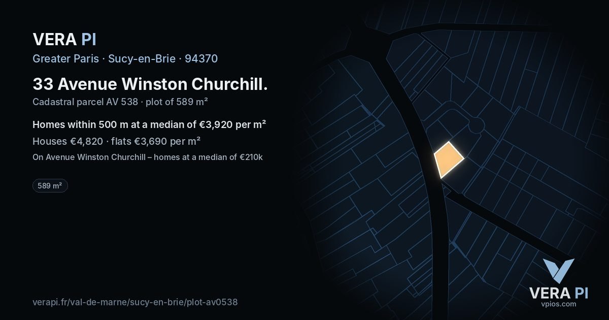 33 Avenue Winston Churchill, Sucy-en-Brie at night – the plot lit, the parcels around coloured by the prices near them