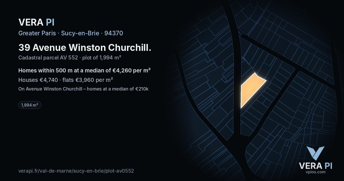 39 Avenue Winston Churchill, Sucy-en-Brie at night – the plot lit, the parcels around coloured by the prices near them