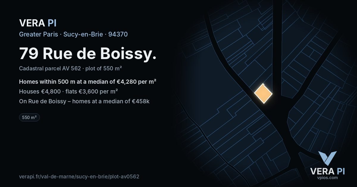79 Rue de Boissy, Sucy-en-Brie at night – the plot lit, the parcels around coloured by the prices near them