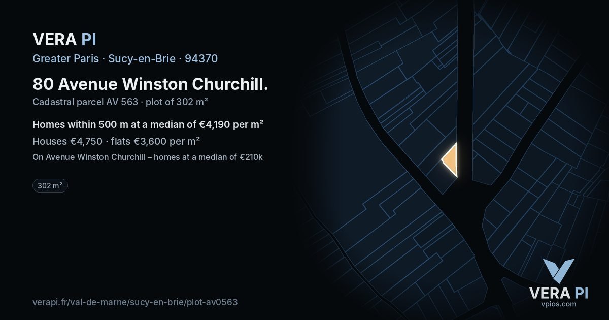 80 Avenue Winston Churchill, Sucy-en-Brie at night – the plot lit, the parcels around coloured by the prices near them