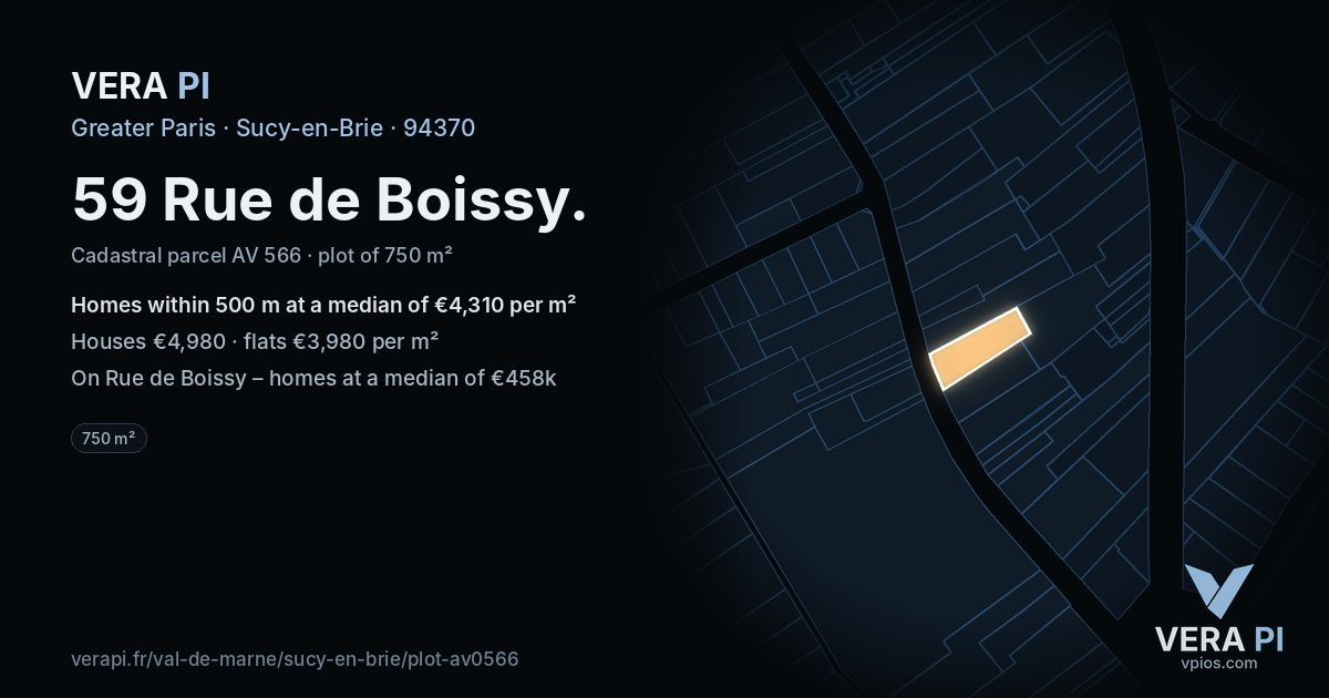 59 Rue de Boissy, Sucy-en-Brie at night – the plot lit, the parcels around coloured by the prices near them