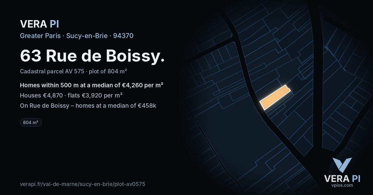 63 Rue de Boissy, Sucy-en-Brie at night – the plot lit, the parcels around coloured by the prices near them