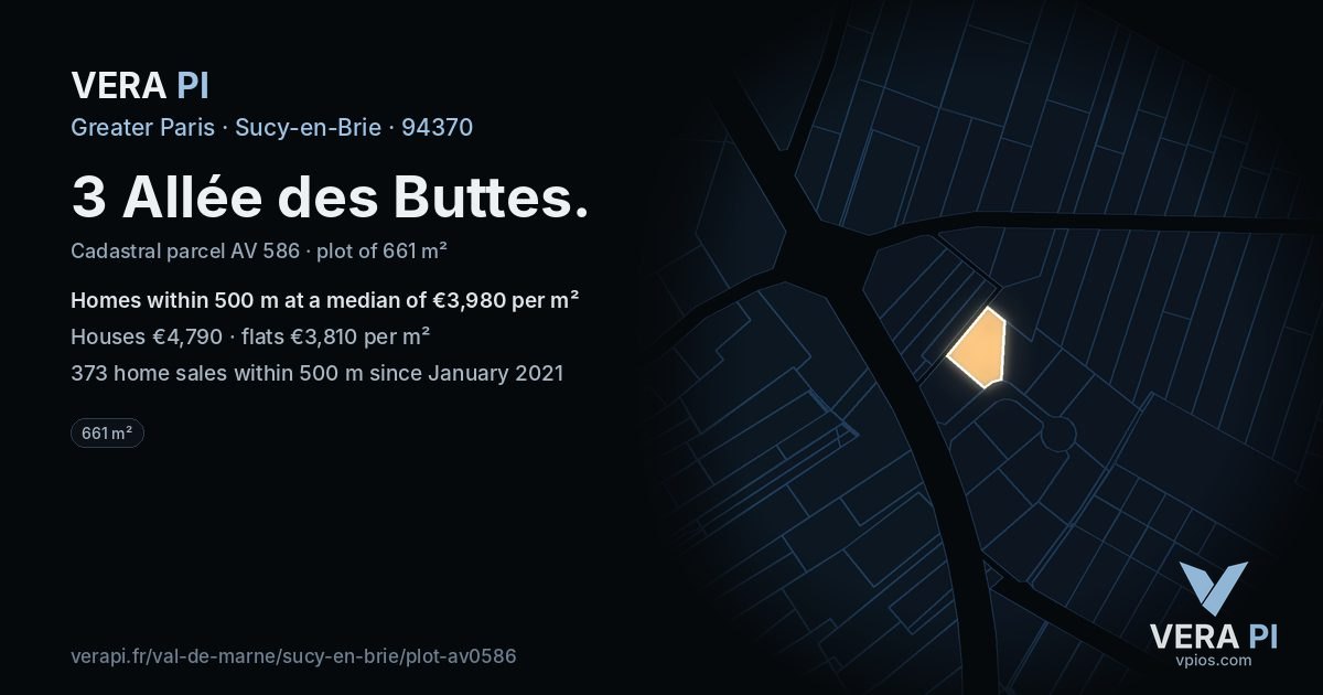 3 Allée des Buttes, Sucy-en-Brie at night – the plot lit, the parcels around coloured by the prices near them