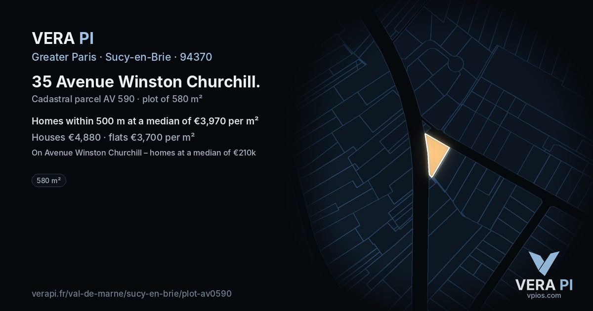 35 Avenue Winston Churchill, Sucy-en-Brie at night – the plot lit, the parcels around coloured by the prices near them