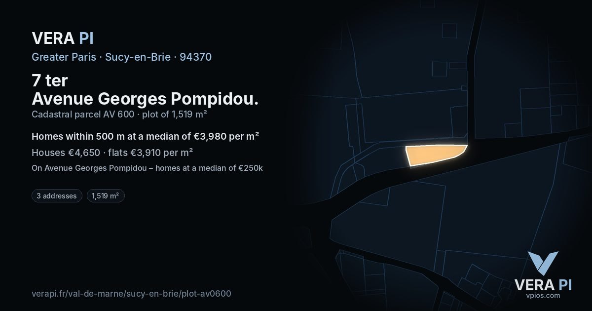 7 ter Avenue Georges Pompidou, Sucy-en-Brie at night – the plot lit, the parcels around coloured by the prices near them