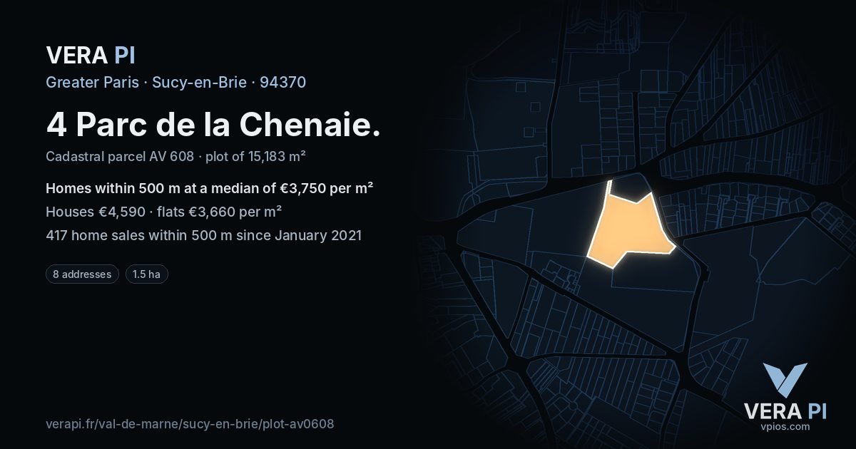 4 Parc de la Chenaie, Sucy-en-Brie at night – the plot lit, the parcels around coloured by the prices near them