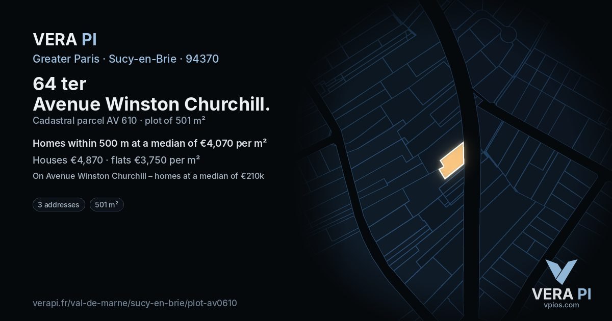 64 ter Avenue Winston Churchill, Sucy-en-Brie at night – the plot lit, the parcels around coloured by the prices near them