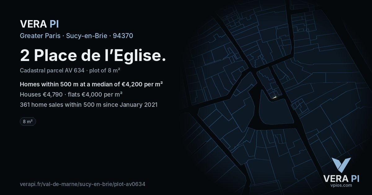 2 Place de l’Eglise, Sucy-en-Brie at night – the plot lit, the parcels around coloured by the prices near them