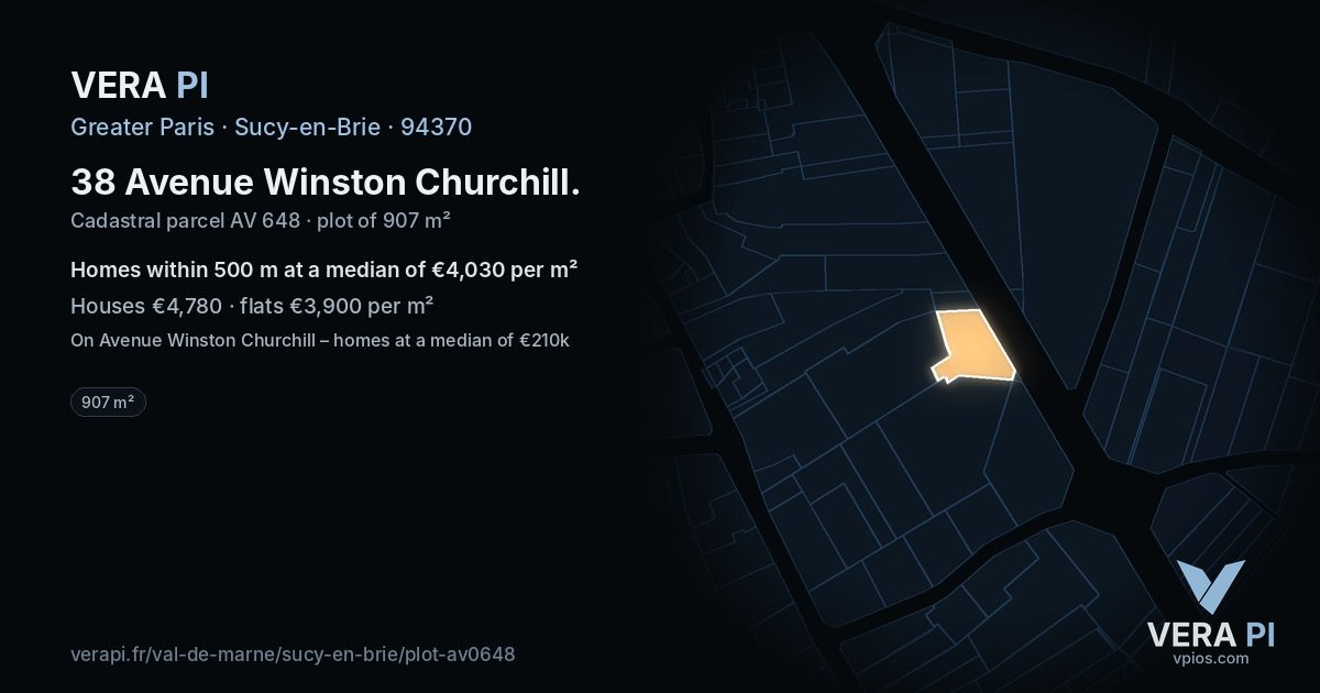 38 Avenue Winston Churchill, Sucy-en-Brie at night – the plot lit, the parcels around coloured by the prices near them