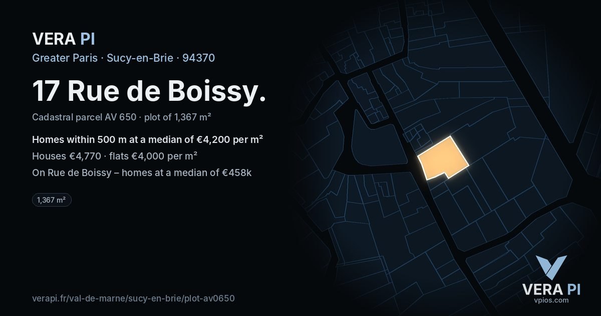17 Rue de Boissy, Sucy-en-Brie at night – the plot lit, the parcels around coloured by the prices near them
