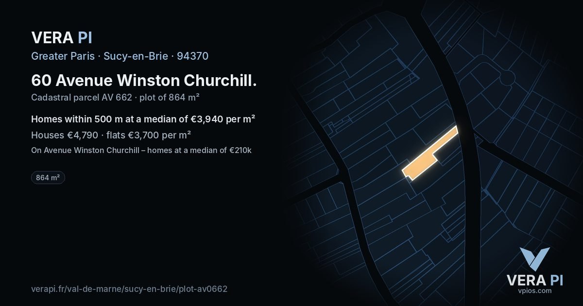 60 Avenue Winston Churchill, Sucy-en-Brie at night – the plot lit, the parcels around coloured by the prices near them