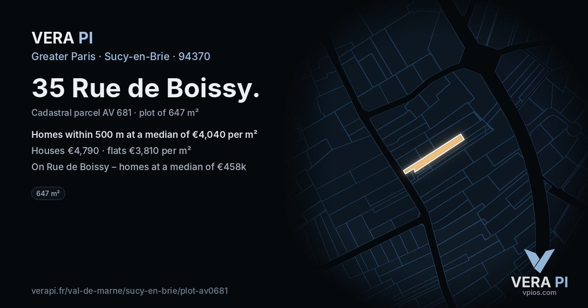 35 Rue de Boissy, Sucy-en-Brie at night – the plot lit, the parcels around coloured by the prices near them