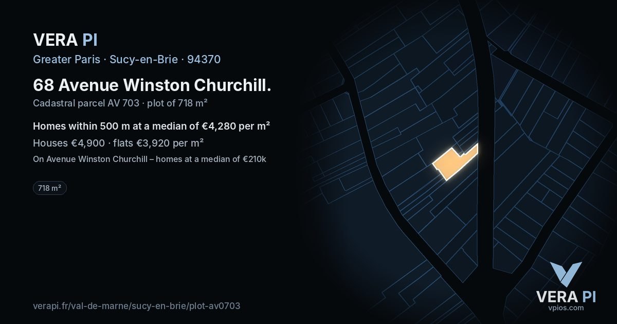 68 Avenue Winston Churchill, Sucy-en-Brie at night – the plot lit, the parcels around coloured by the prices near them