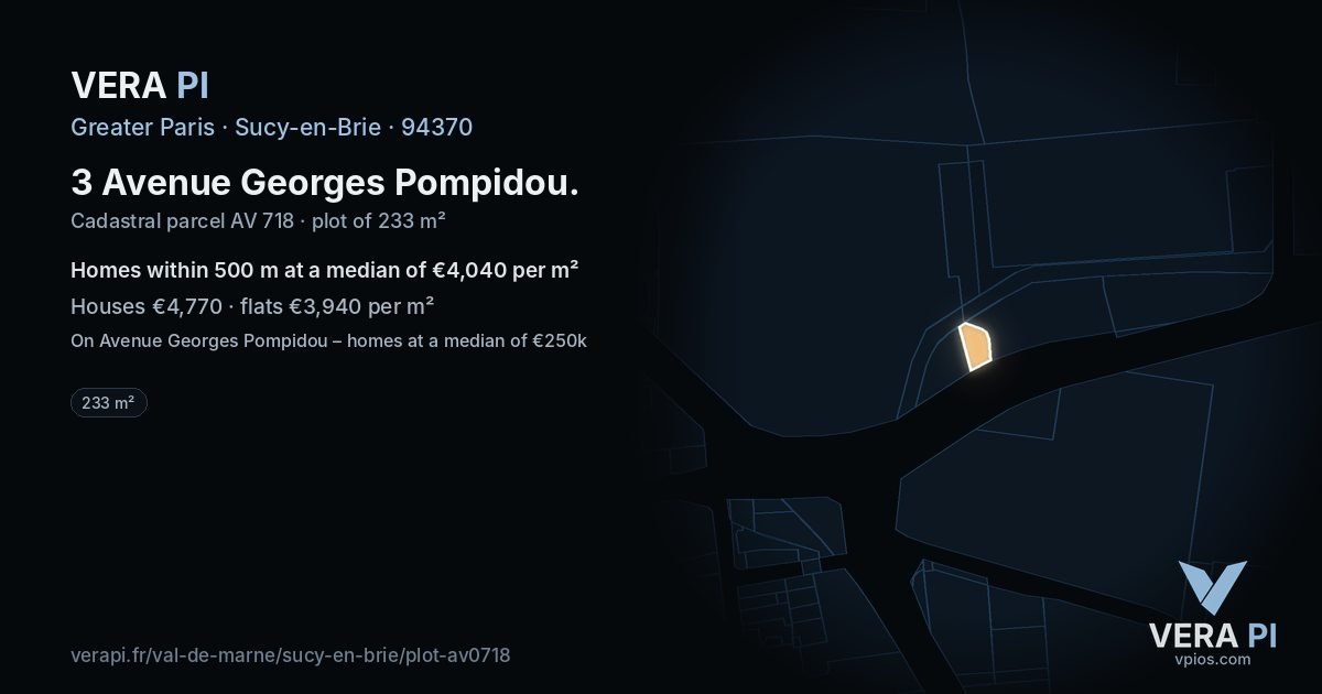 3 Avenue Georges Pompidou, Sucy-en-Brie at night – the plot lit, the parcels around coloured by the prices near them