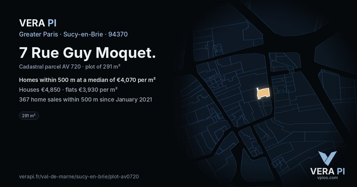 7 Rue Guy Moquet, Sucy-en-Brie at night – the plot lit, the parcels around coloured by the prices near them