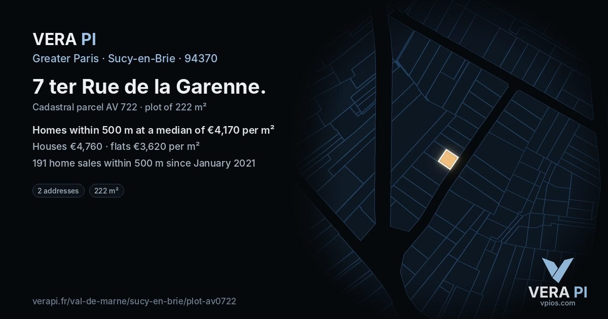 7 ter Rue de la Garenne, Sucy-en-Brie at night – the plot lit, the parcels around coloured by the prices near them