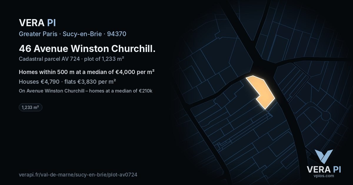 46 Avenue Winston Churchill, Sucy-en-Brie at night – the plot lit, the parcels around coloured by the prices near them