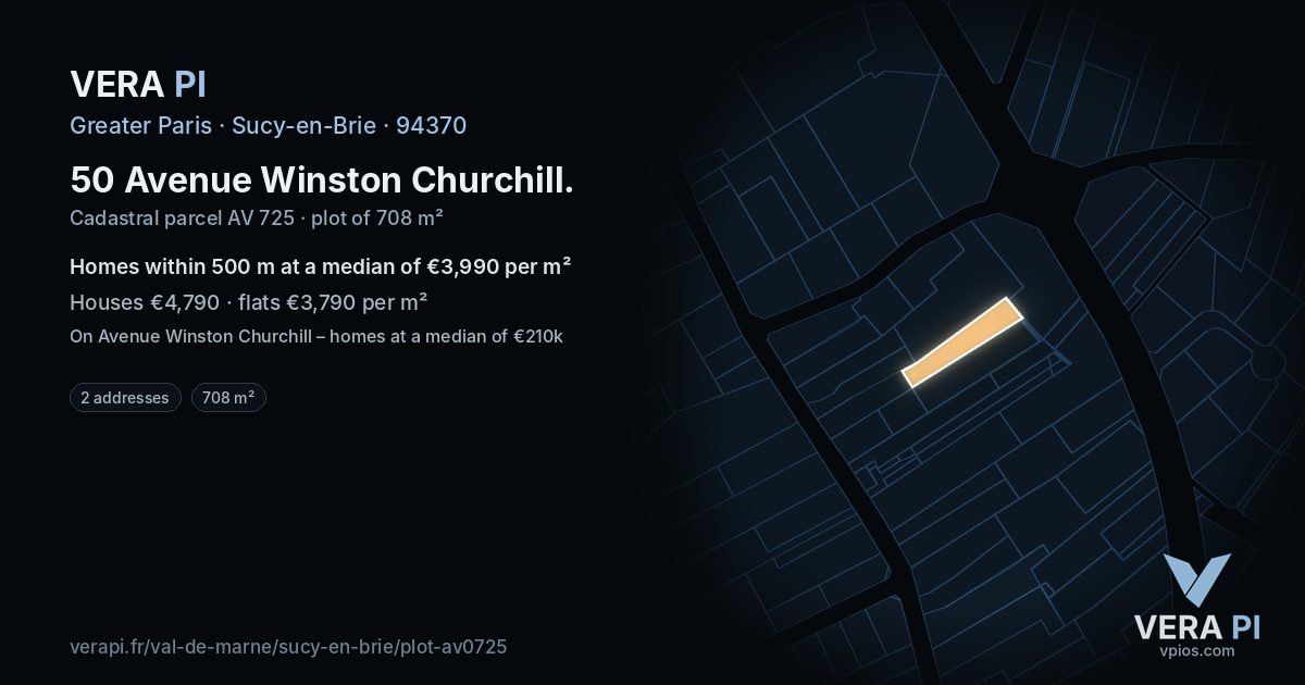 50 Avenue Winston Churchill, Sucy-en-Brie at night – the plot lit, the parcels around coloured by the prices near them