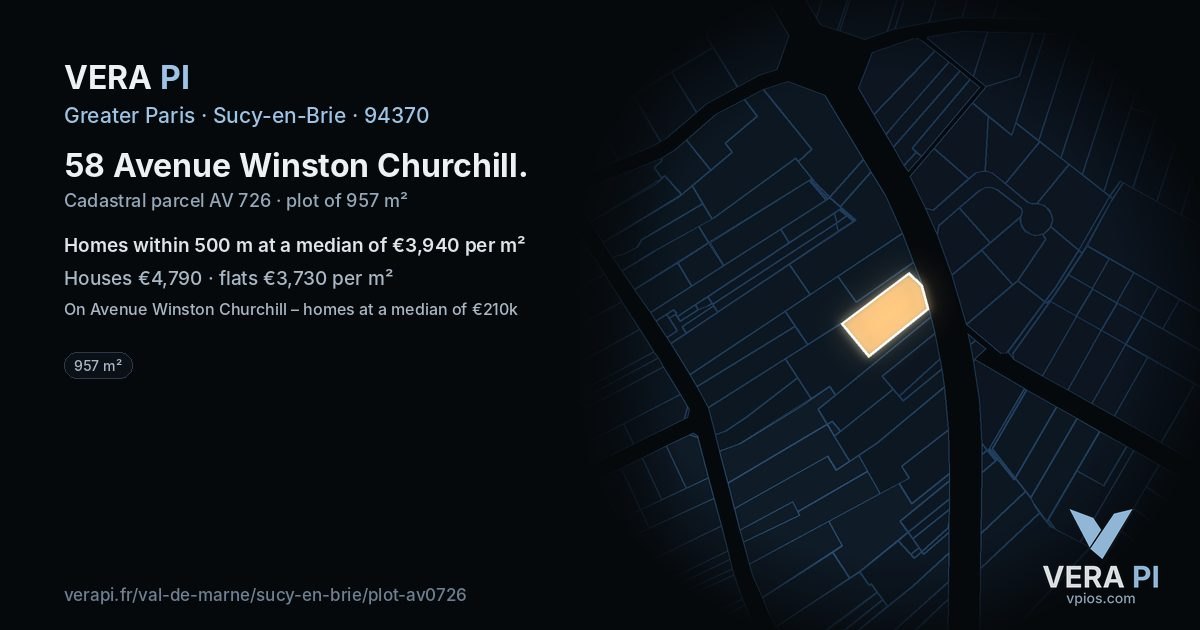 58 Avenue Winston Churchill, Sucy-en-Brie at night – the plot lit, the parcels around coloured by the prices near them