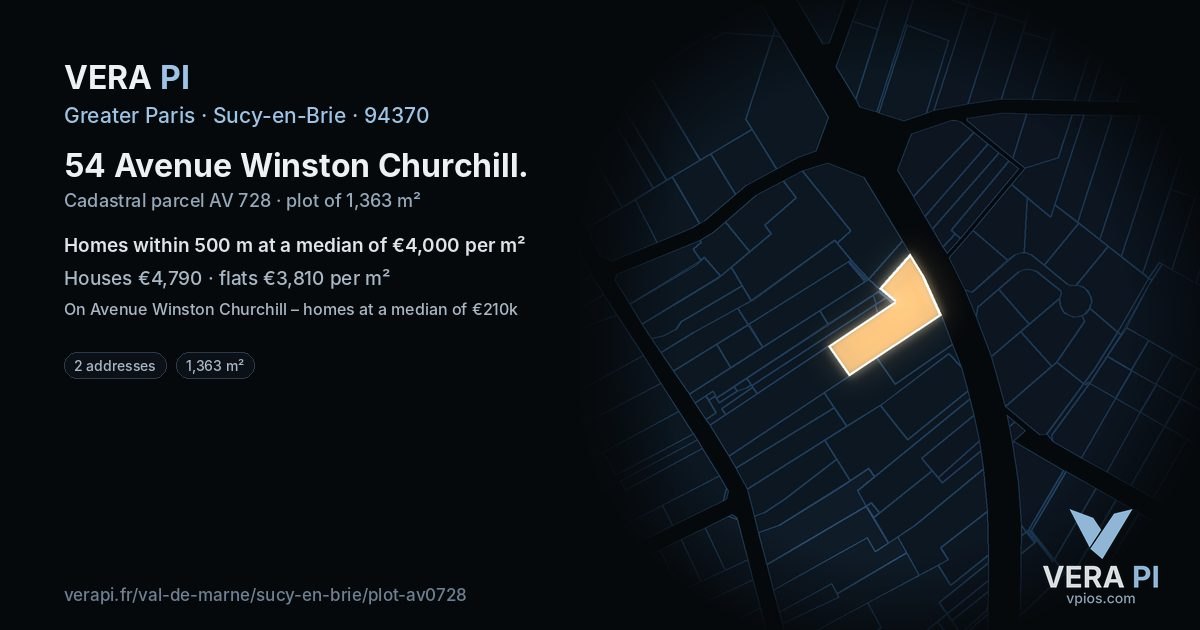 54 Avenue Winston Churchill, Sucy-en-Brie at night – the plot lit, the parcels around coloured by the prices near them