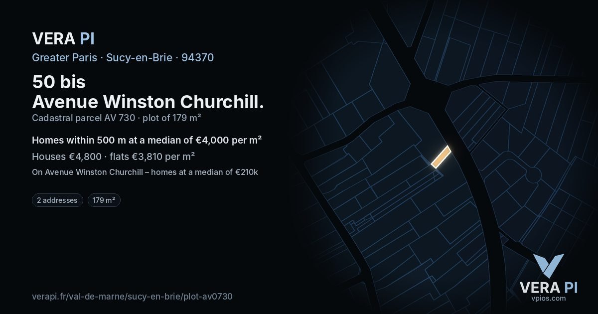 50 bis Avenue Winston Churchill, Sucy-en-Brie at night – the plot lit, the parcels around coloured by the prices near them