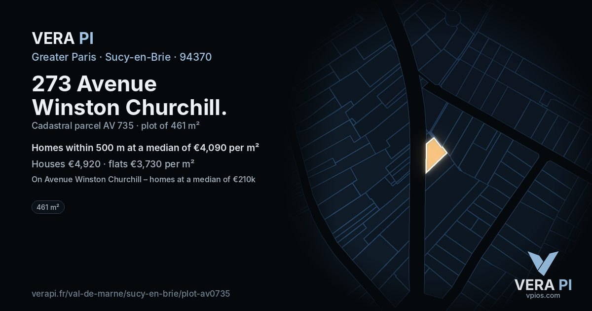 273 Avenue Winston Churchill, Sucy-en-Brie at night – the plot lit, the parcels around coloured by the prices near them
