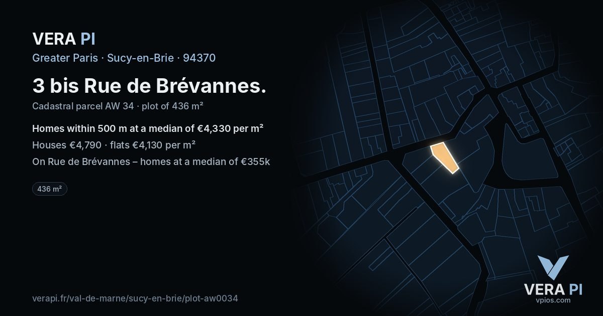3 bis Rue de Brévannes, Sucy-en-Brie at night – the plot lit, the parcels around coloured by the prices near them