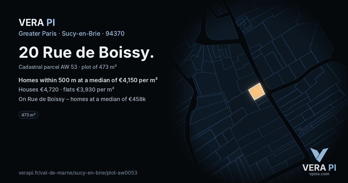 20 Rue de Boissy, Sucy-en-Brie at night – the plot lit, the parcels around coloured by the prices near them