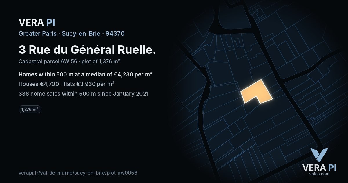 3 Rue du Général Ruelle, Sucy-en-Brie at night – the plot lit, the parcels around coloured by the prices near them