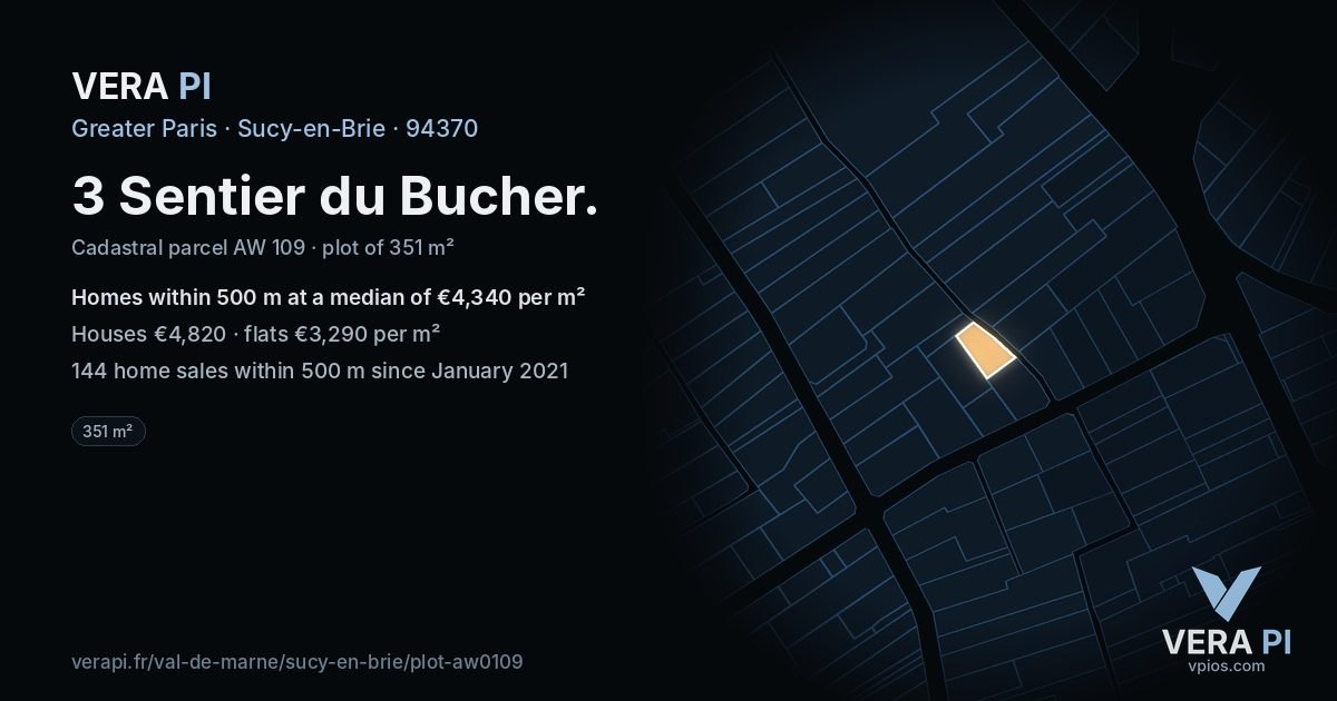 3 Sentier du Bucher, Sucy-en-Brie at night – the plot lit, the parcels around coloured by the prices near them