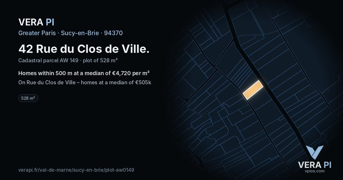 42 Rue du Clos de Ville, Sucy-en-Brie at night – the plot lit, the parcels around coloured by the prices near them