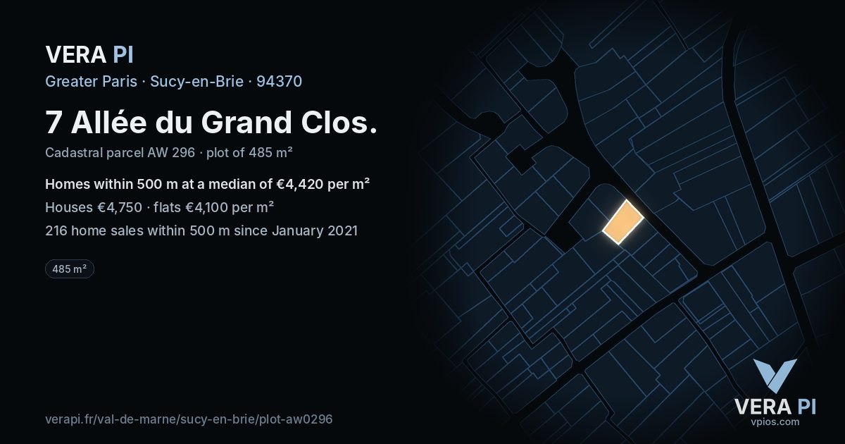 7 Allée du Grand Clos, Sucy-en-Brie at night – the plot lit, the parcels around coloured by the prices near them