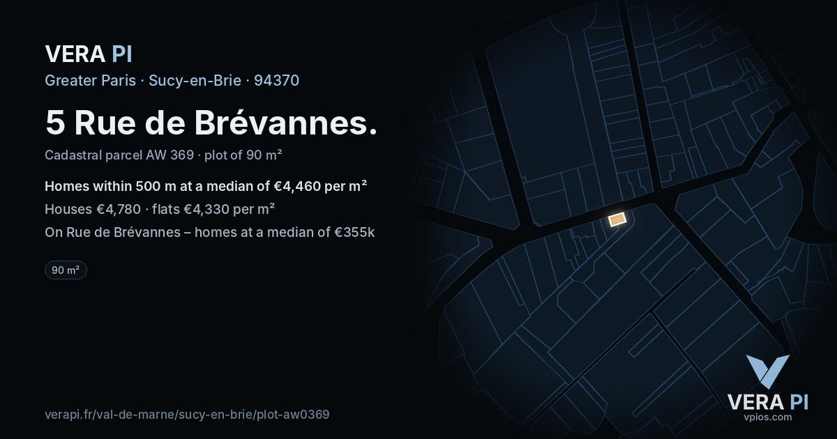 5 Rue de Brévannes, Sucy-en-Brie at night – the plot lit, the parcels around coloured by the prices near them