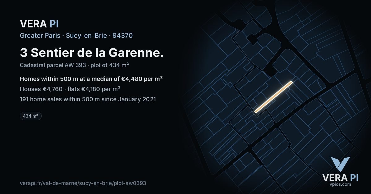 3 Sentier de la Garenne, Sucy-en-Brie at night – the plot lit, the parcels around coloured by the prices near them
