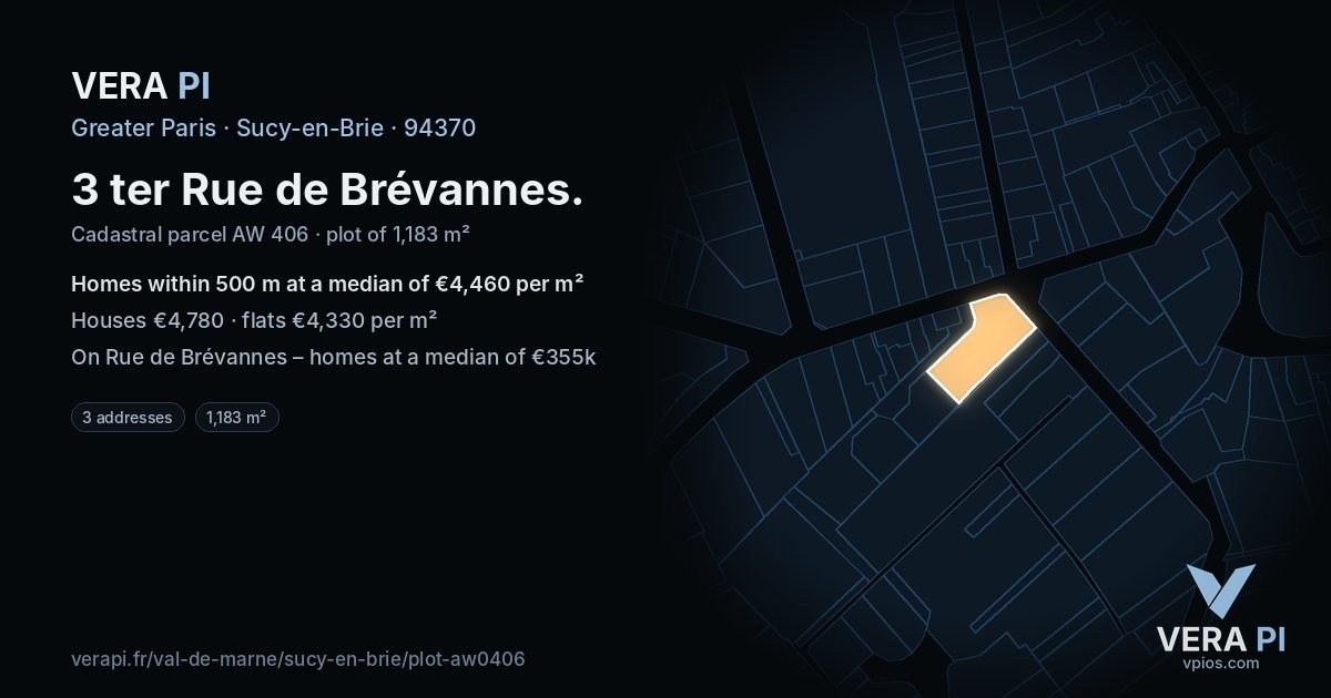 3 ter Rue de Brévannes, Sucy-en-Brie at night – the plot lit, the parcels around coloured by the prices near them