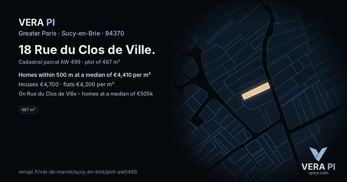 18 Rue du Clos de Ville, Sucy-en-Brie at night – the plot lit, the parcels around coloured by the prices near them