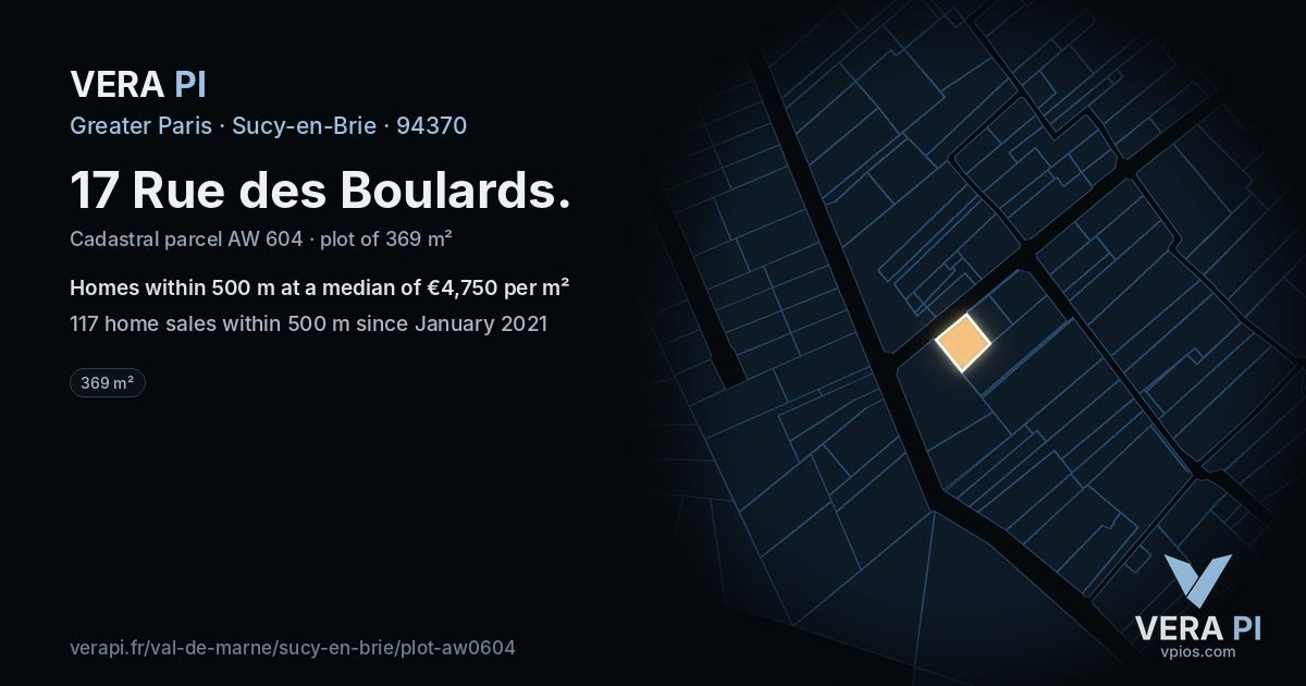 17 Rue des Boulards, Sucy-en-Brie at night – the plot lit, the parcels around coloured by the prices near them