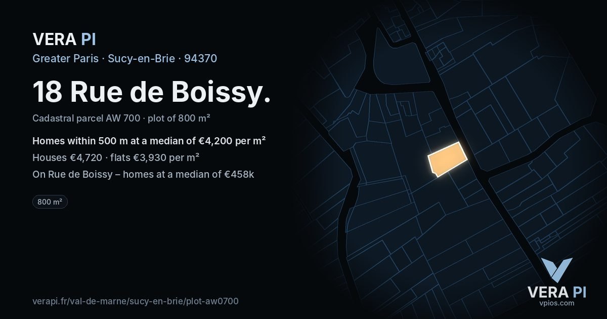 18 Rue de Boissy, Sucy-en-Brie at night – the plot lit, the parcels around coloured by the prices near them