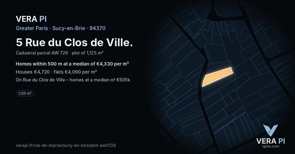 5 Rue du Clos de Ville, Sucy-en-Brie at night – the plot lit, the parcels around coloured by the prices near them