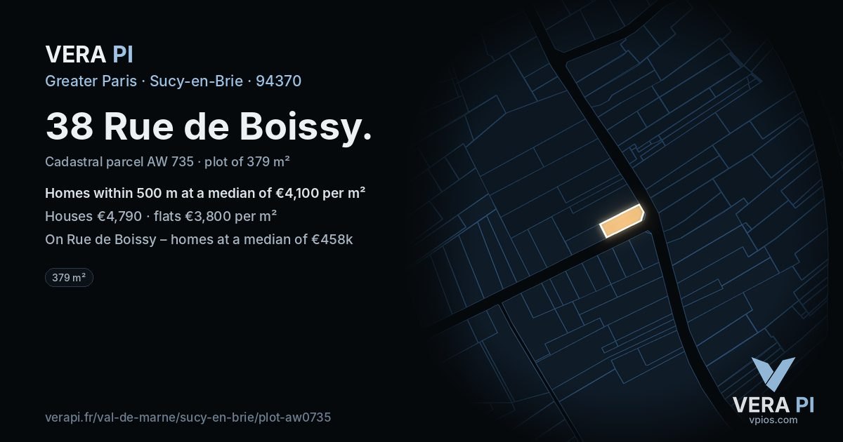 38 Rue de Boissy, Sucy-en-Brie at night – the plot lit, the parcels around coloured by the prices near them