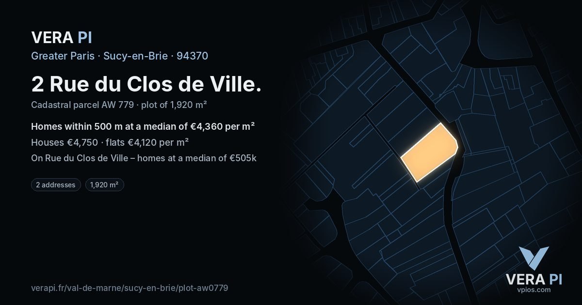 2 Rue du Clos de Ville, Sucy-en-Brie at night – the plot lit, the parcels around coloured by the prices near them