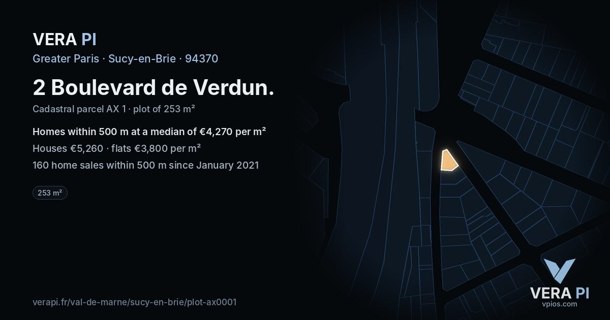 2 Boulevard de Verdun, Sucy-en-Brie at night – the plot lit, the parcels around coloured by the prices near them