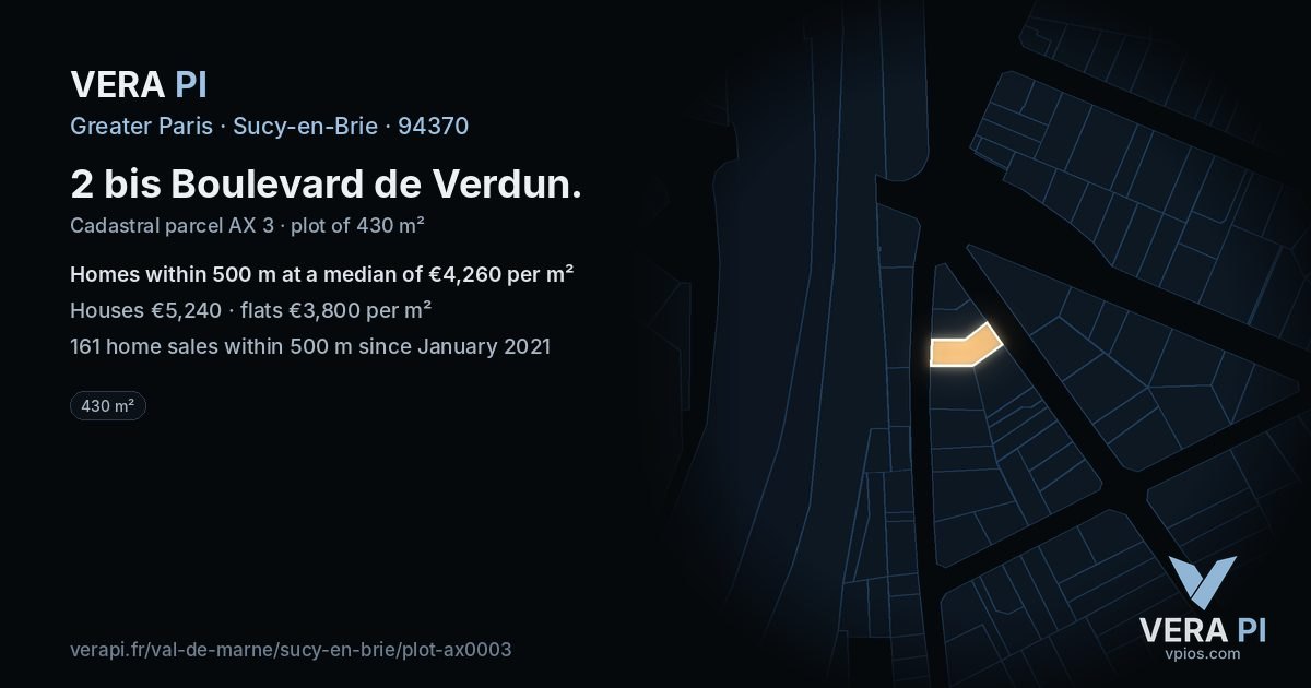 2 bis Boulevard de Verdun, Sucy-en-Brie at night – the plot lit, the parcels around coloured by the prices near them