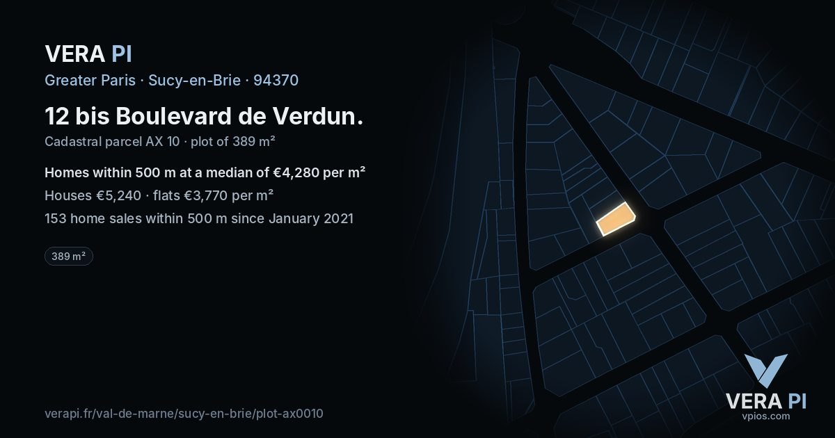 12 bis Boulevard de Verdun, Sucy-en-Brie at night – the plot lit, the parcels around coloured by the prices near them