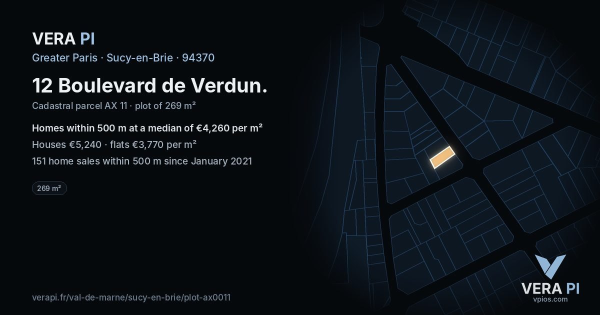12 Boulevard de Verdun, Sucy-en-Brie at night – the plot lit, the parcels around coloured by the prices near them