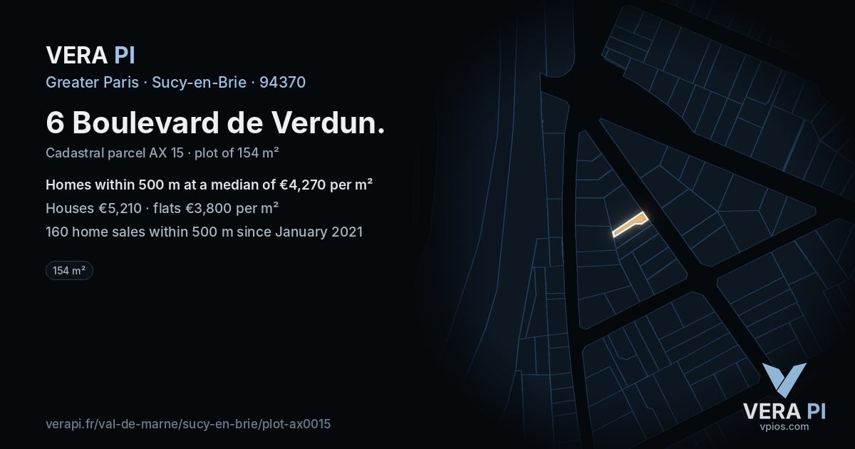 6 Boulevard de Verdun, Sucy-en-Brie at night – the plot lit, the parcels around coloured by the prices near them