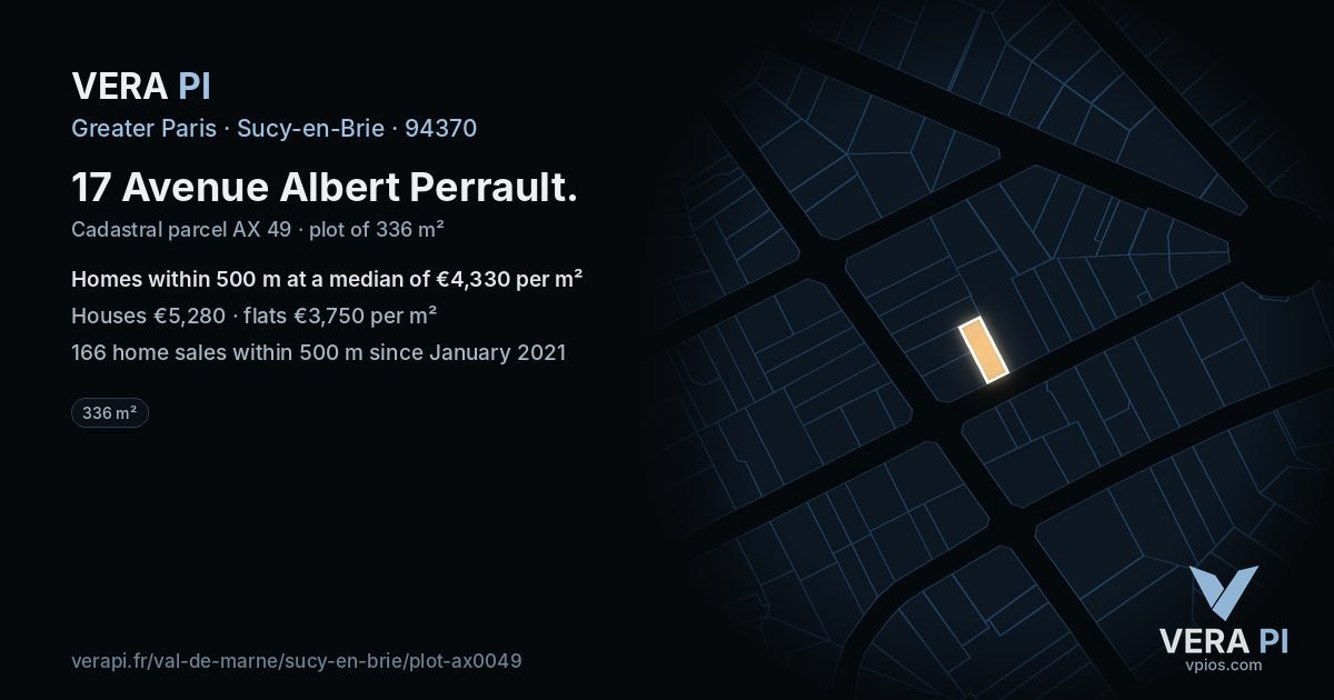 17 Avenue Albert Perrault, Sucy-en-Brie at night – the plot lit, the parcels around coloured by the prices near them