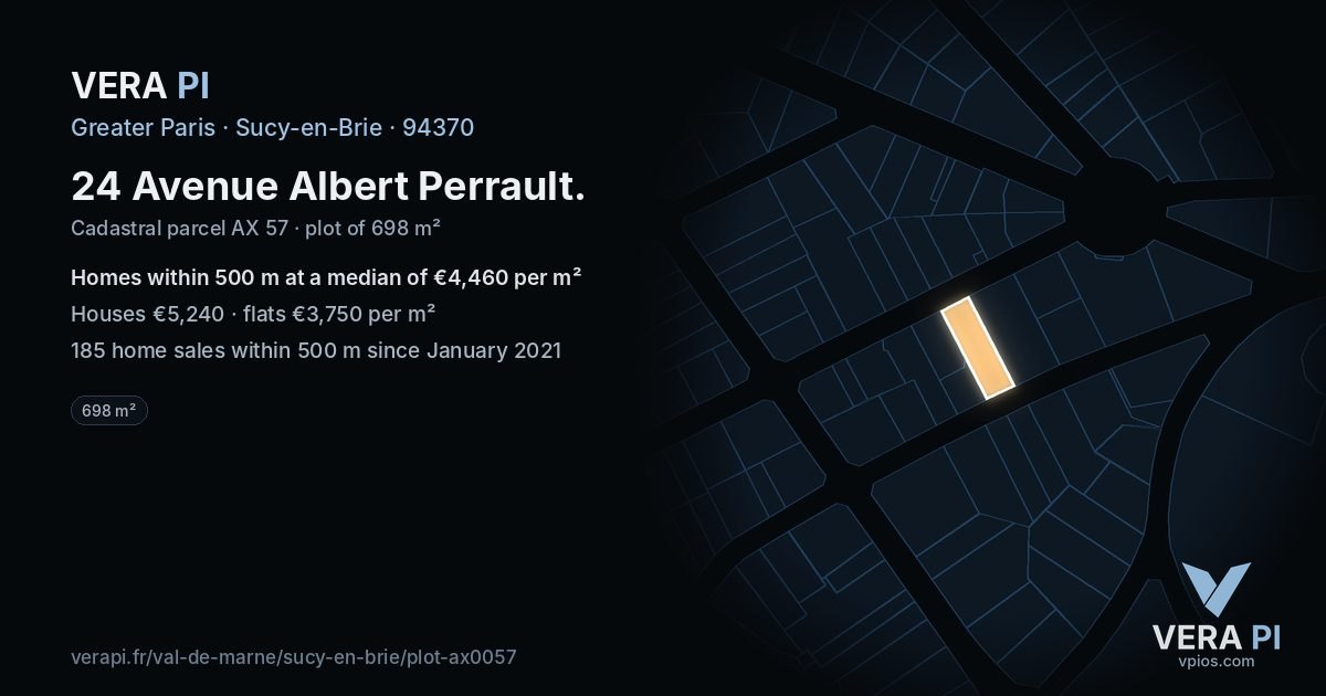 24 Avenue Albert Perrault, Sucy-en-Brie at night – the plot lit, the parcels around coloured by the prices near them