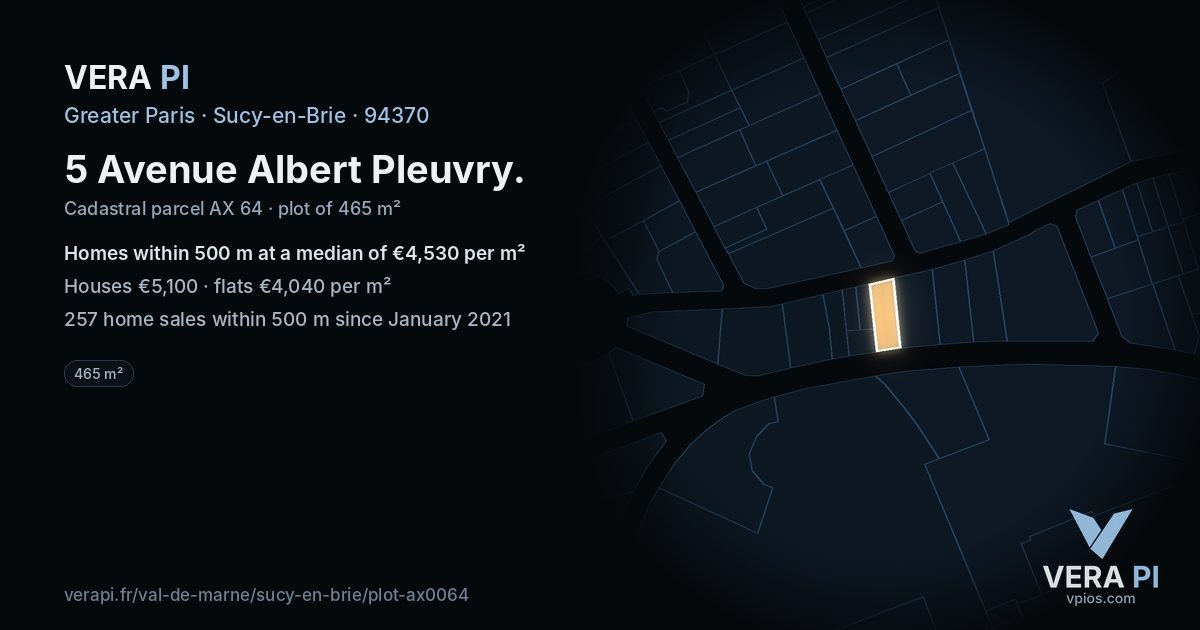 5 Avenue Albert Pleuvry, Sucy-en-Brie at night – the plot lit, the parcels around coloured by the prices near them